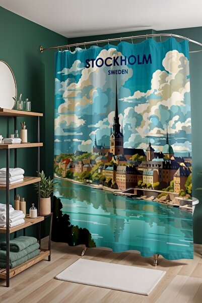 EVPANYA ستارة حمام، ستارة دش بنمط سويدي هاوسكاي، ستارة حوض استحمام 175x200 سم