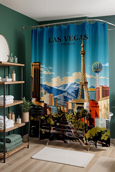 EVPANYA Perdeau de baie, perdea de duș cu model Vegas Lights, perdea pentru c...