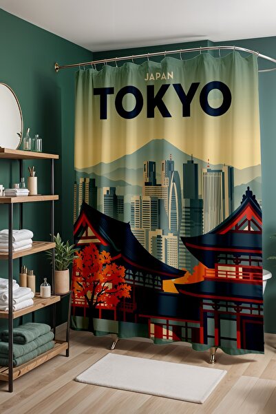 EVPANYA Perdeau de baie, perdea de duș cu model Japan Breeze, perdea pentru c...