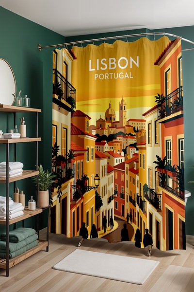 EVPANYA Perdeau de baie, Perdeau de duș cu model Străzi aurii din Lisabona, P...