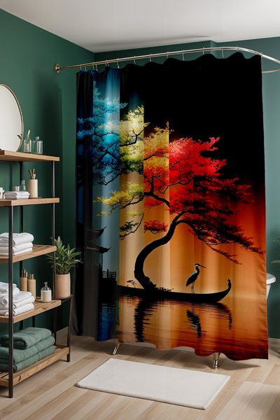 EVPANYA Κουρτίνα μπάνιου, Κουρτίνα ντους με σχέδιο τεσσάρων εποχών, Κουρτίνα ...