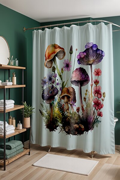 EVPANYA Bathroom Curtain, Blue Mushrooms Patterned Shower Curtain, Bathtub Cu...