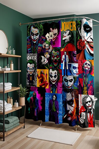 EVPANYA Завеса за баня, завеса за душ с мотив „Джокер“, завеса за вана 175x200cm