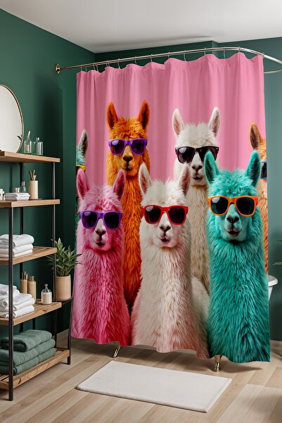 EVPANYA Perdeau de baie, perdea de duș cu model Lama Team colorat, perdea pen...