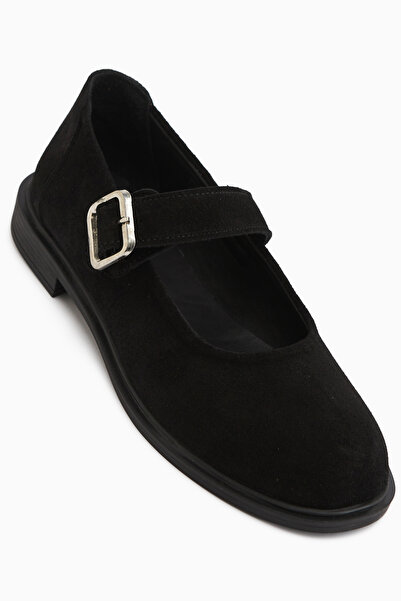 Limoya Senta Genuine Leather Black Suede Buckle Women's Casual Shoes