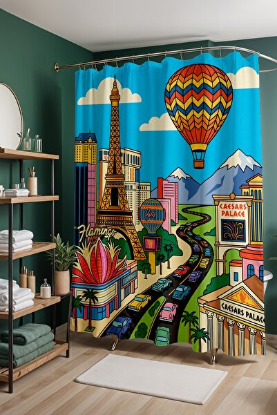 EVPANYA Κουρτίνα μπάνιου, Κουρτίνα ντους με σχέδιο ρετρό μπαλόνια, Κουρτίνα μ...