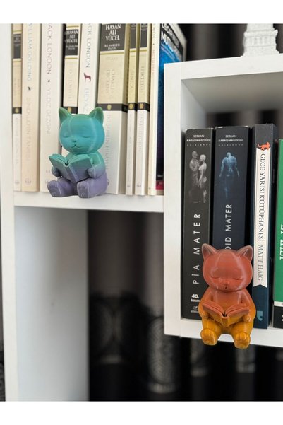 TODEKORA Reading Cat Bookshelf Accessory Set of 2 with Support Apparatus - Decorative Double Object
