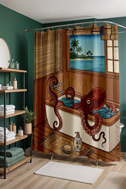 EVPANYA Perdeau de baie, perdea de duș cu model caracatiță în cadă, perdea pe...