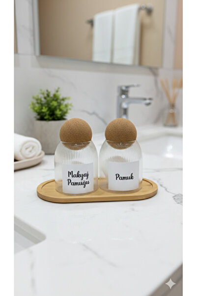 Dia Decorative glass cotton ball holder with cork lid - 2 piece bathroom orga...