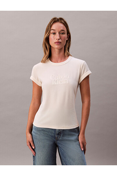 Calvin Klein Velour Embossed Logo Graphic Slim T-Shirt