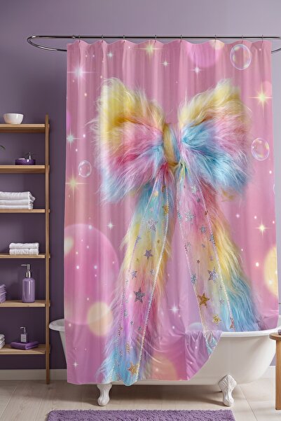 EVPANYA Perdeau de baie, perdea de duș cu model fundiță magică, perdea pentru...