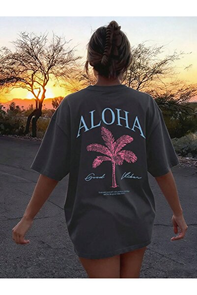 Velostra Women's Palm Tree Printed Oversize Comfortable Daily Use Combed Cott...