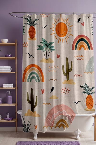 EVPANYA Bathroom Curtain, Sunny Island Patterned Shower Curtain, Bathtub Curt...