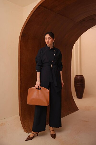 Safgiyim44 Gold Button Belted Double Suit Black