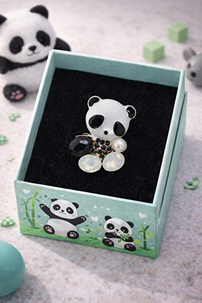PULİNİN DÜKKANI 🐼 Panda Figürlü Taşlı Broş – Sevimli Tasarım Rozet (Özel Hed...