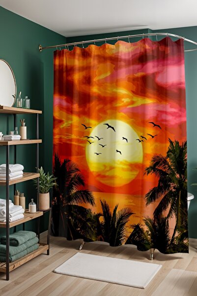 EVPANYA Perdeaua de baie, perdea de dus cu model Crimson Sunset, perdea de ca...