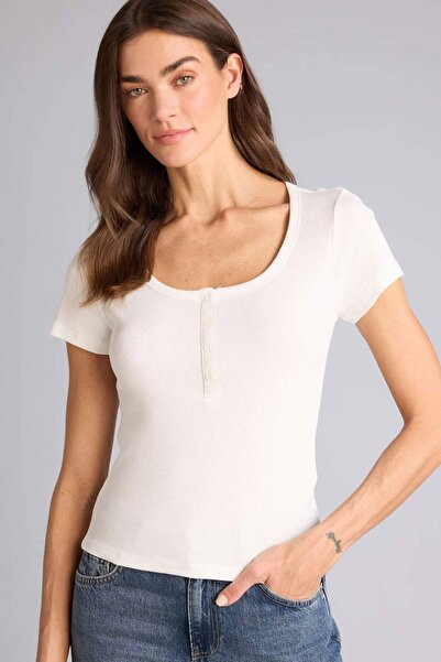 DeFacto Regular Fit Basic Plain Ribbed Camisole Short Sleeve T-Shirt H2034Ax26Sm