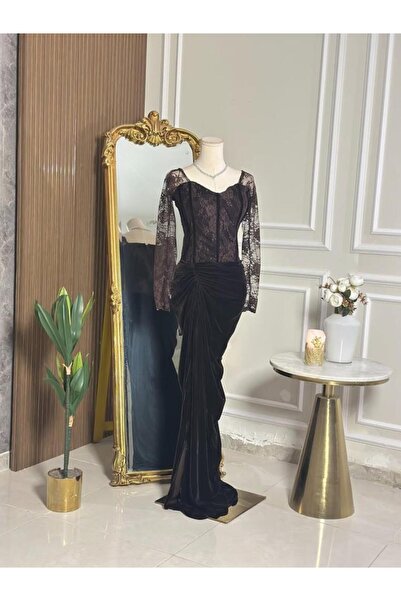 vanus fashion 6808 - Brown velvet evening dress