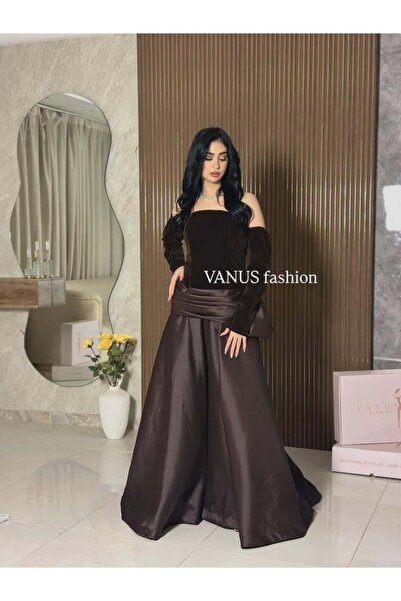 vanus fashion 6867 - Long brown velvet evening dress