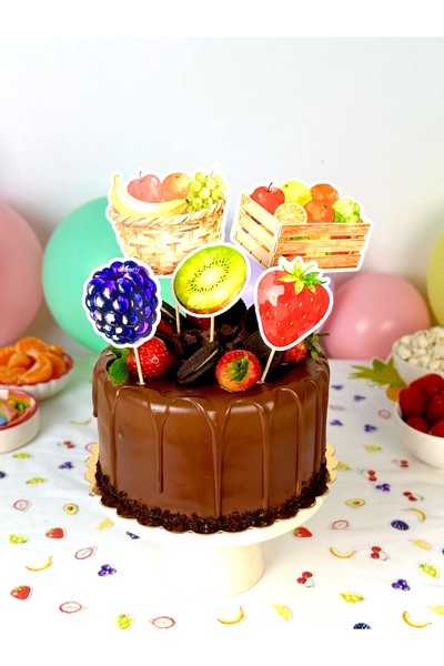 Flu Party توتي فروتي - مجموعة تزيين الكيك بحجم كبير بتصميم الفواكه