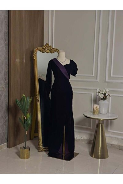 vanus fashion 6809- فستان سهرة مخملي ليلكي