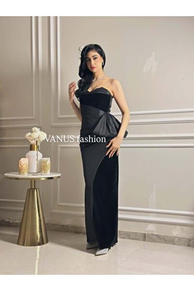 vanus fashion 6871 - Elegant black satin dress