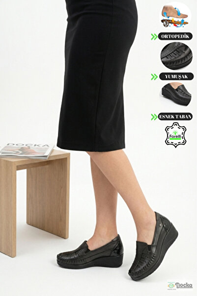 Forelli Kadın Dolgu Topuk Ortopedik Şık Hakiki Deri Yumuşak Yazlık Ayakkabı F...