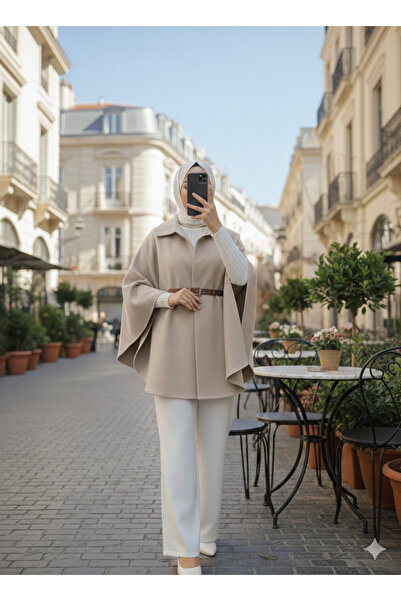 bellura Düğmeli Beli Kemerli Kaşe Panço