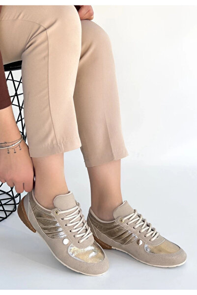Alfanora Jawen Beige Nubuck Gold Detailed Sports Shoes