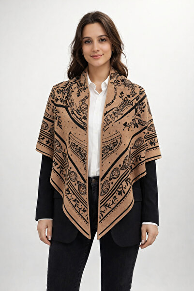 Sebir Moda Ethnic Patterned Double-Sided Knitwear Triangle Shawl