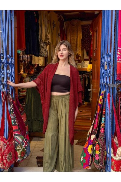 Miss Boheme Burgundy Color Hooded Mercerized Cardigan