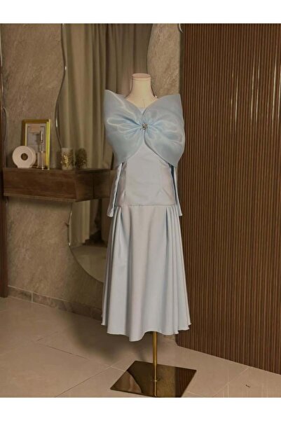 vanus fashion 6954 - Sky blue butterfly midi dress