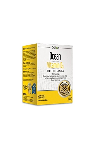 Orzax Ocean D3 Vitamin 1000Iu Drops 50ml / Ocean Vitamin D3 Drops 1000 Iu 50 ml