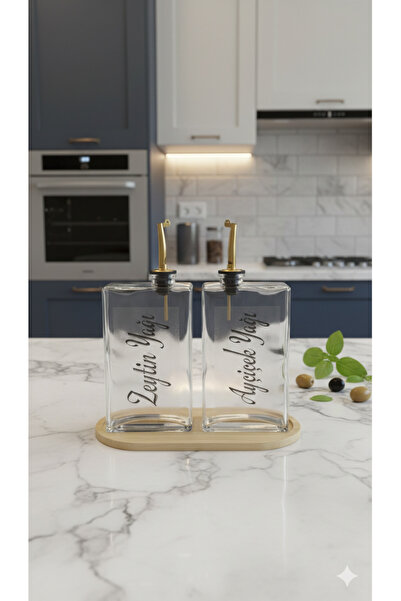 Dia Set of 2 Gold-Capped Glass Oil Bottles 750 ml with Labels & Stands