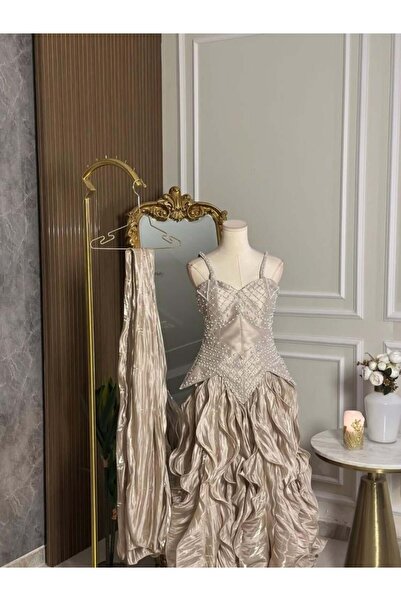 vanus fashion 6799 -فستان سهرة مطرّز مع شال فاخر