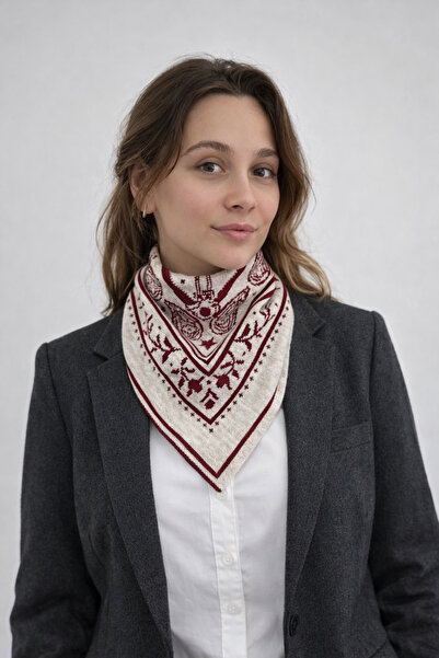 Sebir Moda Eșarfă triunghiulară din tricotaj cu model etnic, cu două fețe