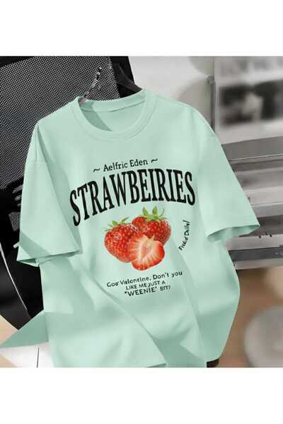 COHERENT Unisex Men/Women Strawberries Custom Printed Oversize Cotton T-Shirt