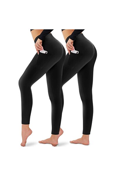 OEM Leggings for Women, Set of 2, Black, High Waist, Opaque, Size XXL
