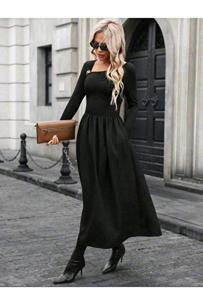 RANO-BOUTİQUE Women's casual dress with an asymmetrical collar and a beautifu...