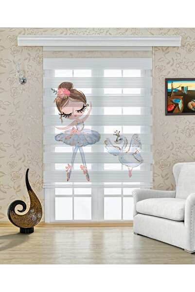 BASKICINIZ Çocuk odası- Balerin Kız ve Kuğu Figürlü Zebra Perde - YZN-468