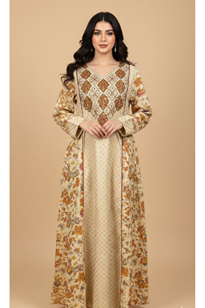 Moda Line Traditional Ramadan jalabiya with embroidery on the collar and gold...