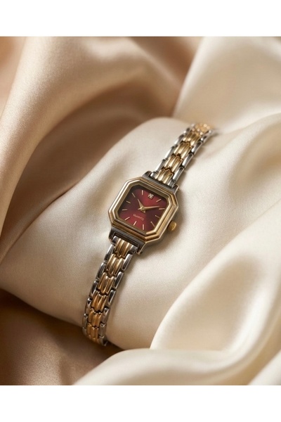 KLISHE Butik Women's Steel Watch with Gold & Silver Color and Burgundy Dial |...