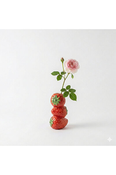 İki Cadı Tasarım Strawberry Vase Decorative Ceramic Object, 17 X 10 cm