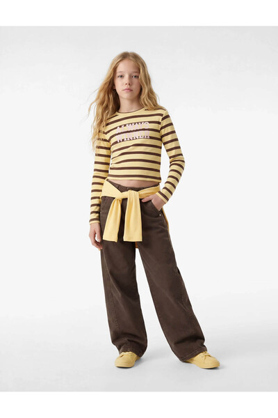 Koton Çizgili Sarı Kız Çocuk Uzun Kollu T-shirt 6SKG10348AK