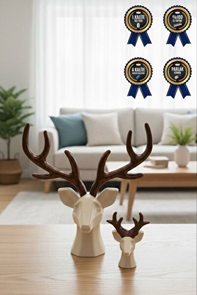 RemStone Geyik Minimal Dekoratif Obje & Biblo Tasarım Dekoratif Geyik Seti (2...