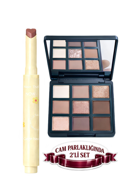 Gege Bear Cam Parlaklığında 2’li Makyaj Seti – Kalp Ruj & Nude Far Paleti