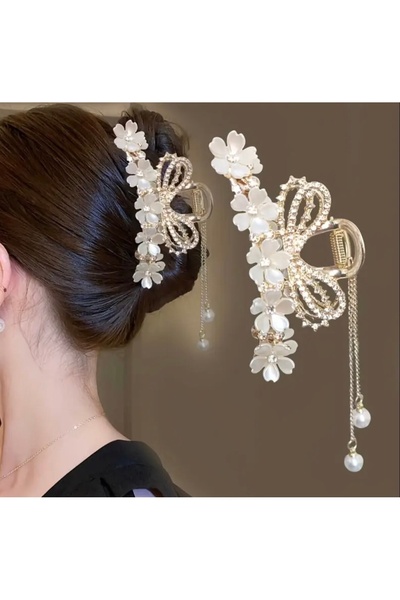 poyas White Floral Pearl and Stone Gold Hairpin Pinterest Hair Clip
