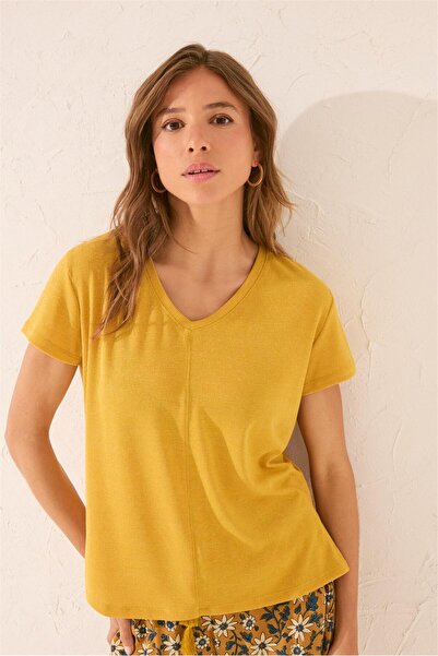 Perspective Women Secret Yellow V-Neck T-Shirt