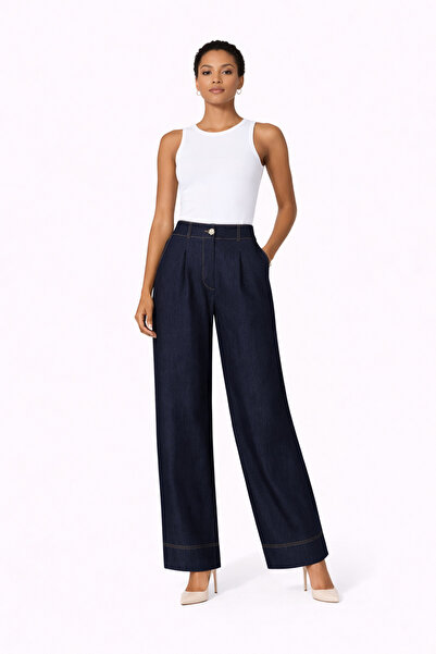 Sentez 5636 Blue Abeli̇a Short Wide-Leg Pants