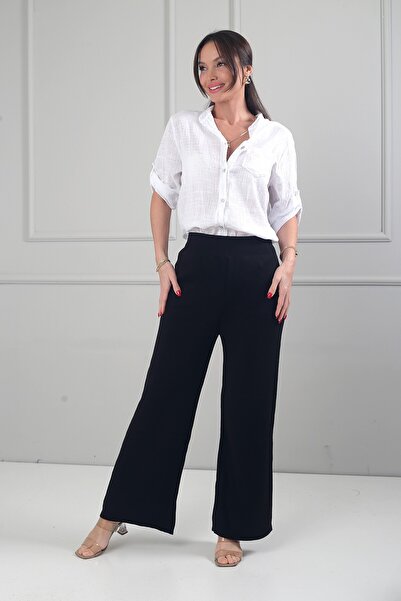 By Saygı Women's Elastic Waist Palazzo Knitwear Trousers